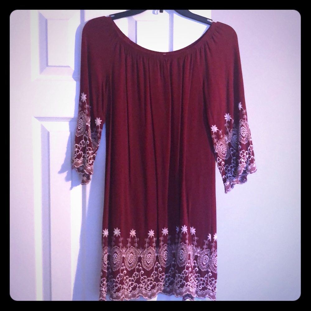 Mitoshop Brand- maroon off the shoulder dress